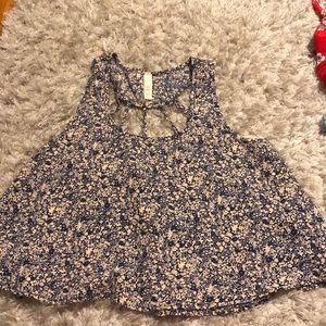 Pinkish beige & navy blue floral shirt